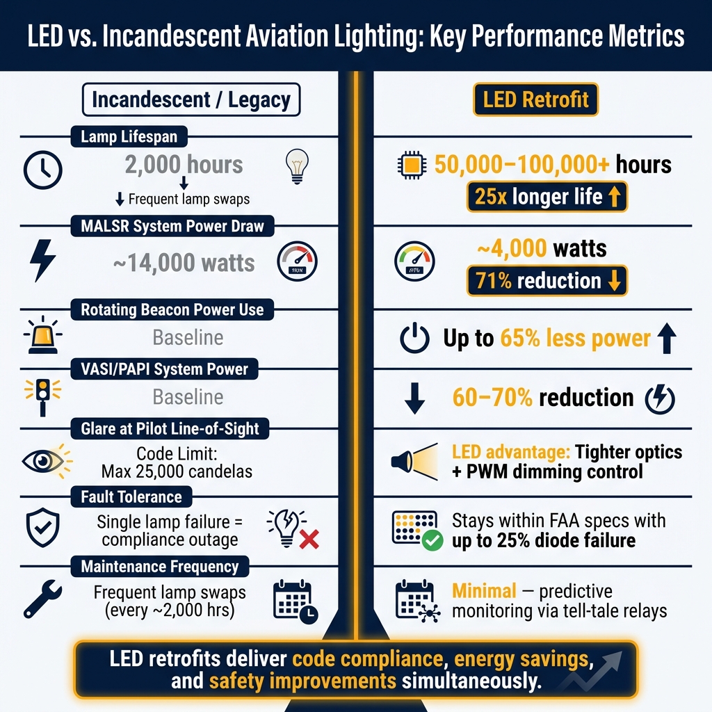 LED vs. Incandescent Aviation Lighting: Key Performance Metrics