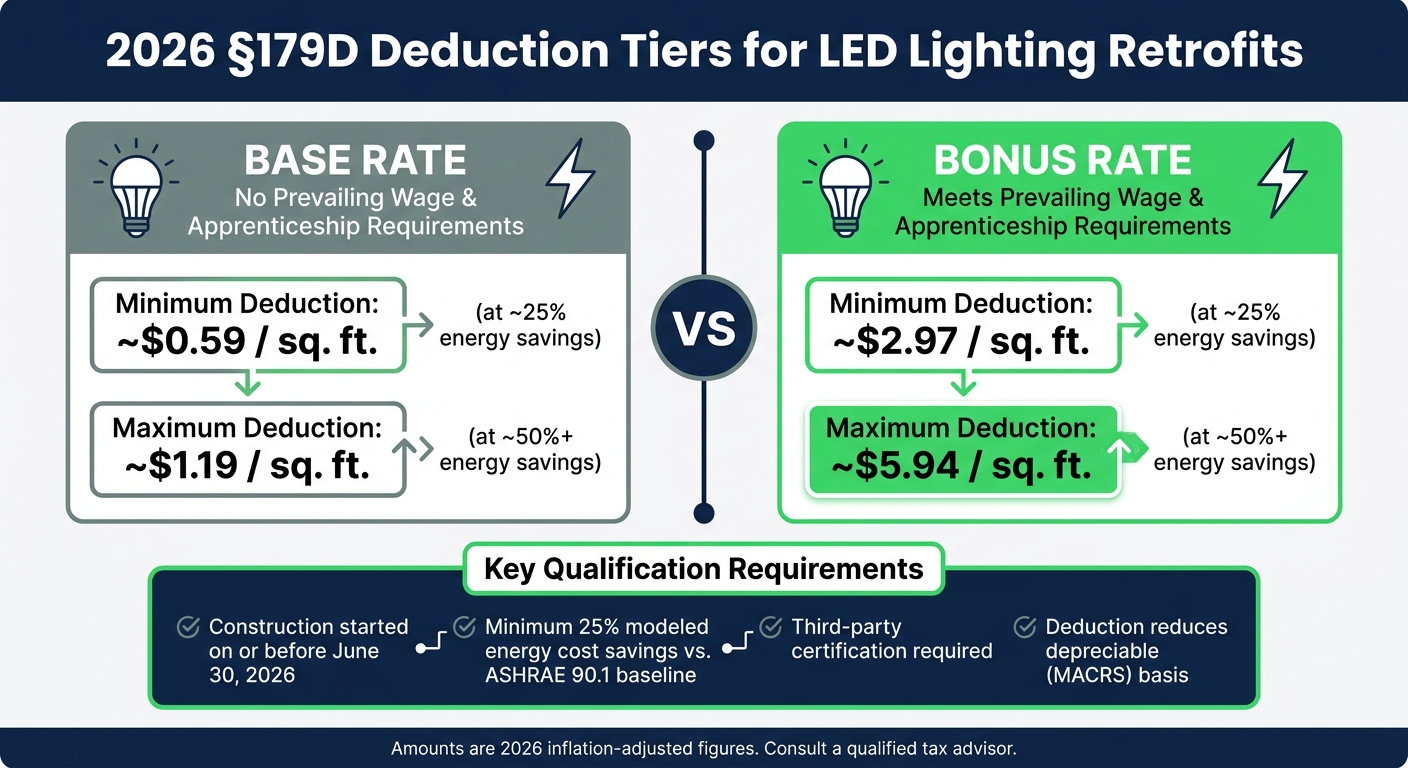 2026 §179D Deduction Tiers: Base Rate vs. Bonus Rate for LED Retrofits