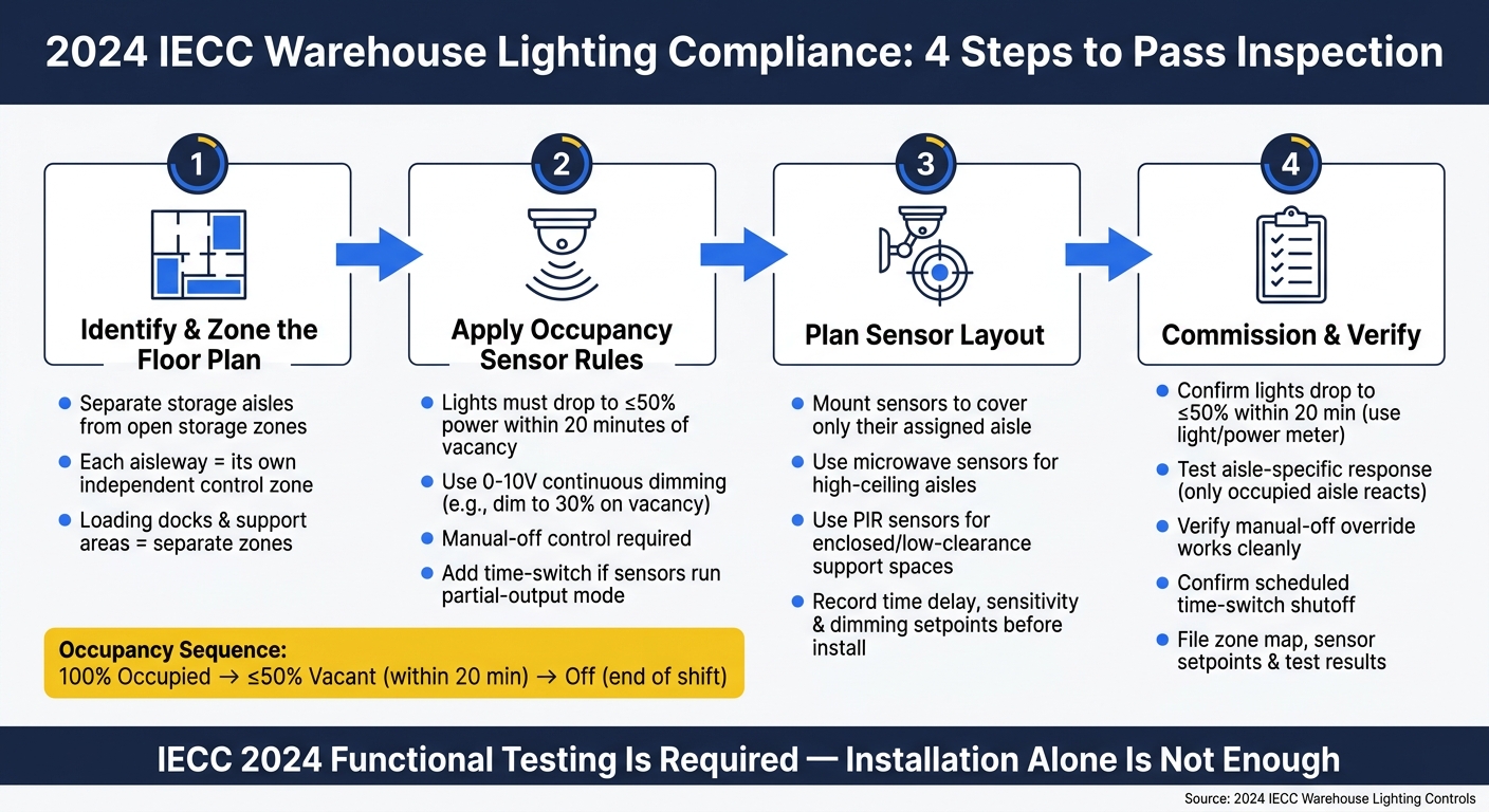2024 IECC Warehouse Occupancy Sensor Compliance: 4-Step Process