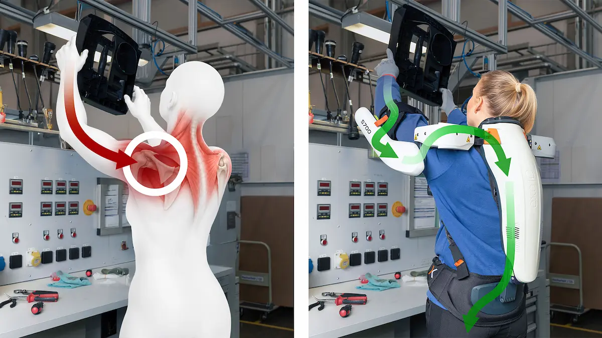 Vergleich der Lastverteilung bei Überkopfarbeiten mit und ohne Schulter-Exoskelett