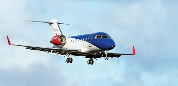 Bombardier CL604 or CL605 aircraft during pilot type rating and base training session on runway