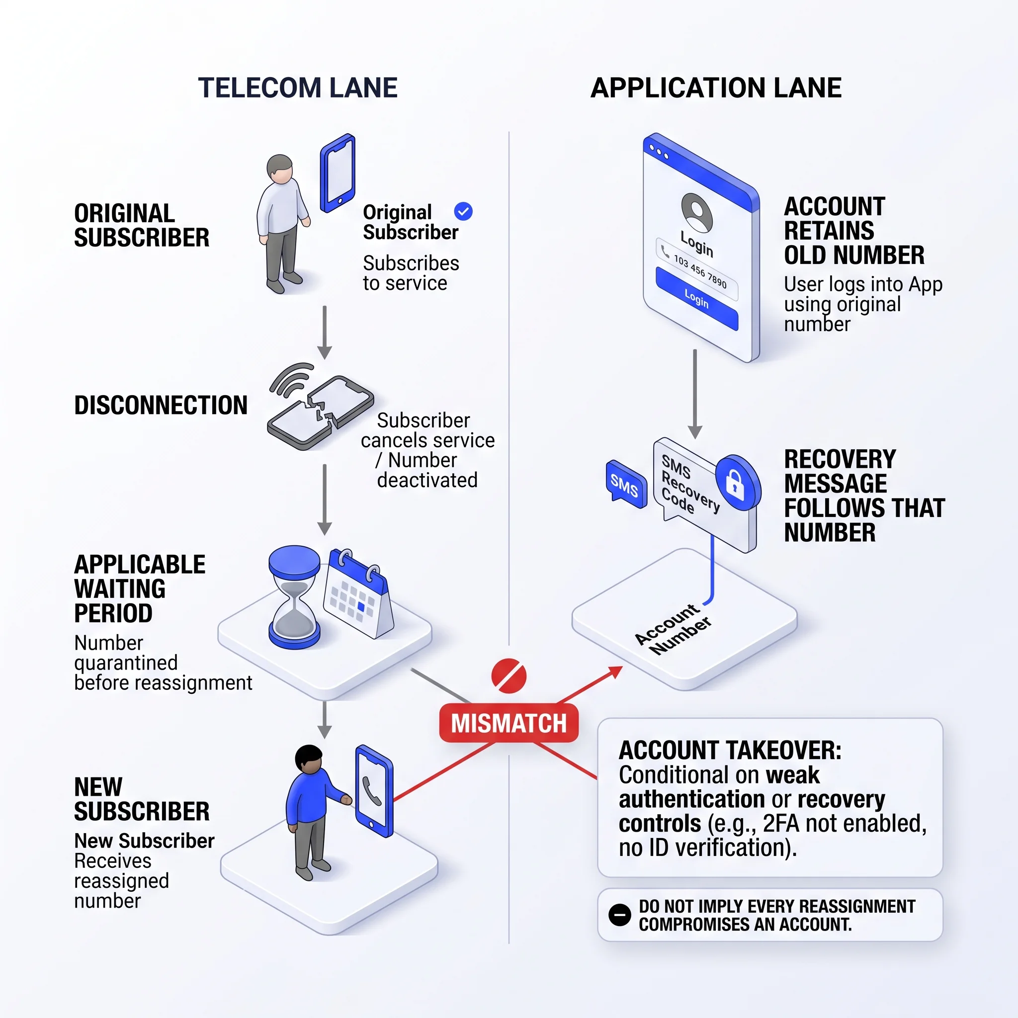 One phone number, two account lifecycles: telecom reassignment and a lingering online account link