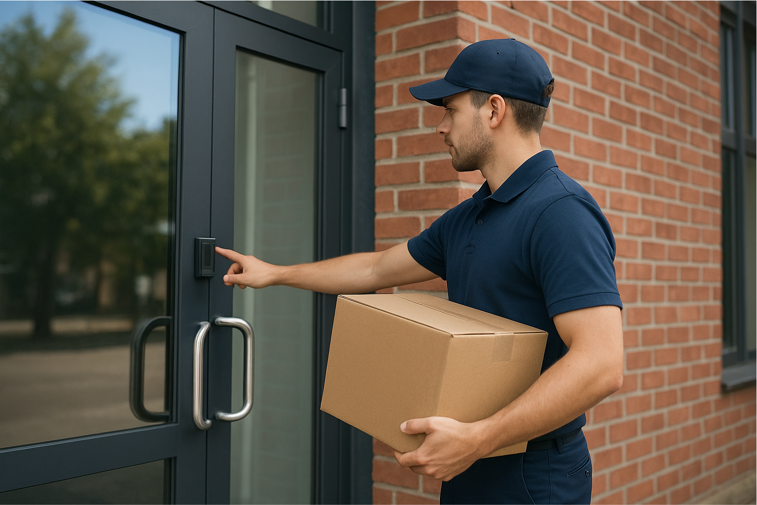 Delivery driver ringing door bell