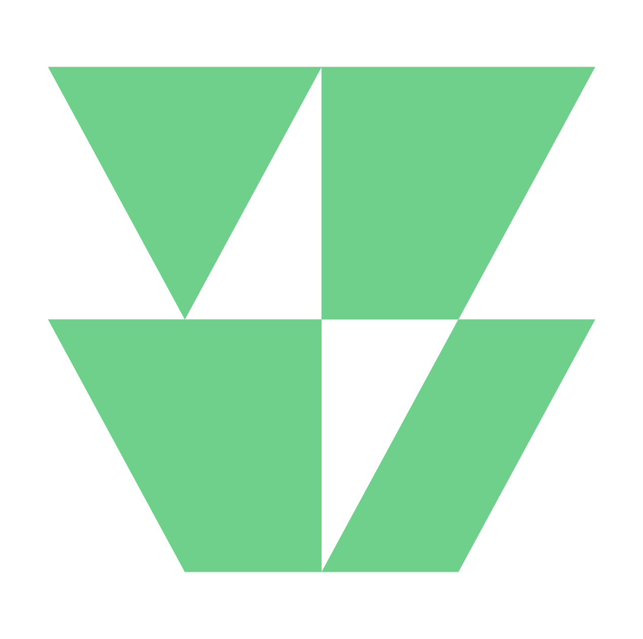 Abstract green geometric shape consisting of four green trapezoids arranged around a central white cross on a transparent background.