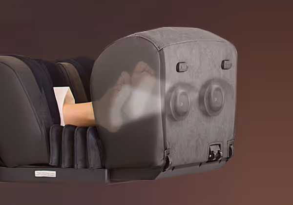 Réglage automatique de la longueur et de l’élargissement des jambes sur le fauteuil de massage Helexia Supra France pour un ajustement morphologique précis