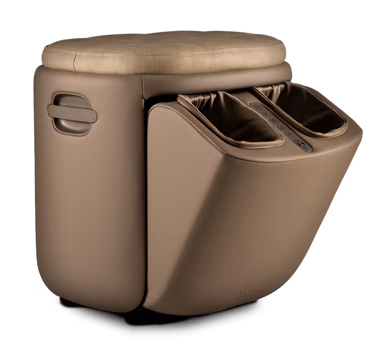 Appareil de massage HOMIE pour pieds et mollets avec design ergonomique et panneau de commande intégré