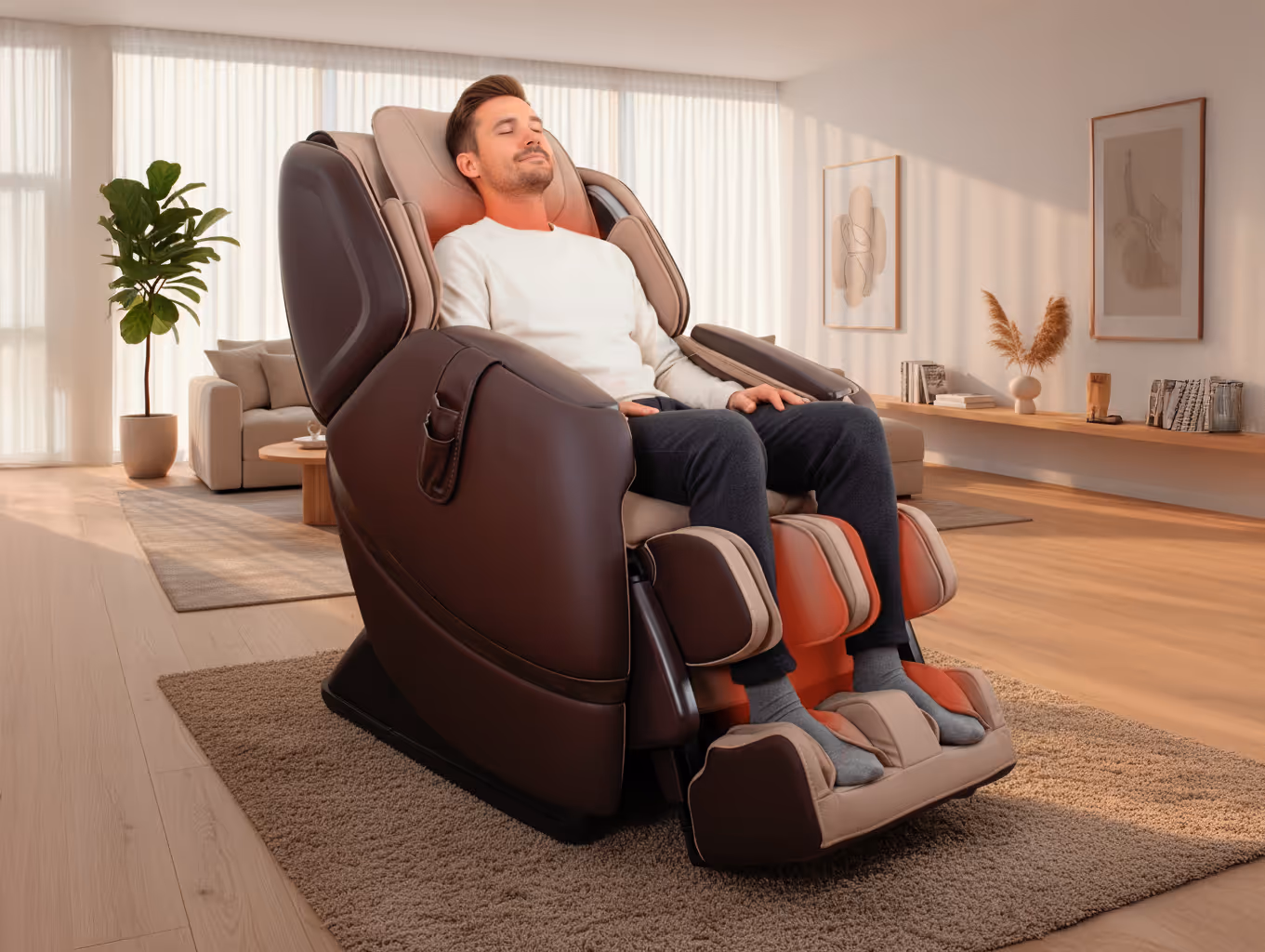 Fonction de chauffage du fauteuil de massage MASSEA Supra France diffusant une chaleur relaxante sur le dos et les jambes