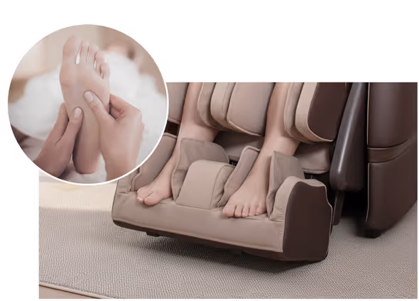 Système de massage Shiatsu des pieds du fauteuil de massage MASSEA Supra France avec stimulation des points réflexes