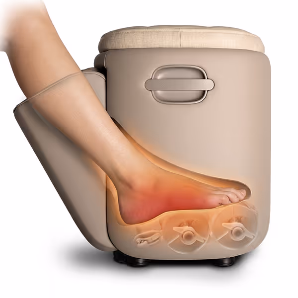 Pied avec effet rouge chauffé et massé dans le masseur pieds Homie.