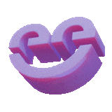 Animación de un símbolo 3D blanco y rosa que gira sobre un fondo morado.