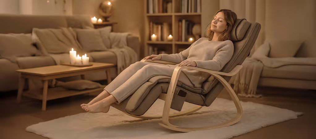 Femme relaxée dans le fauteuil massant Youki