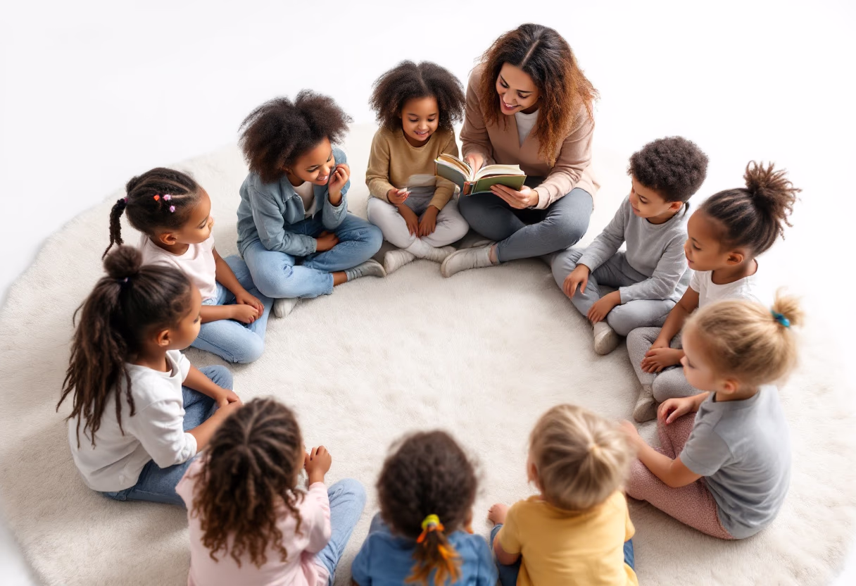 image of teacher with students