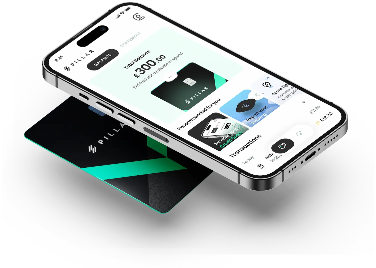 Pillar credit card and phone screen.