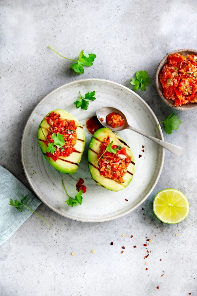 BBQ Avocado with Grilled Pepper Salsa