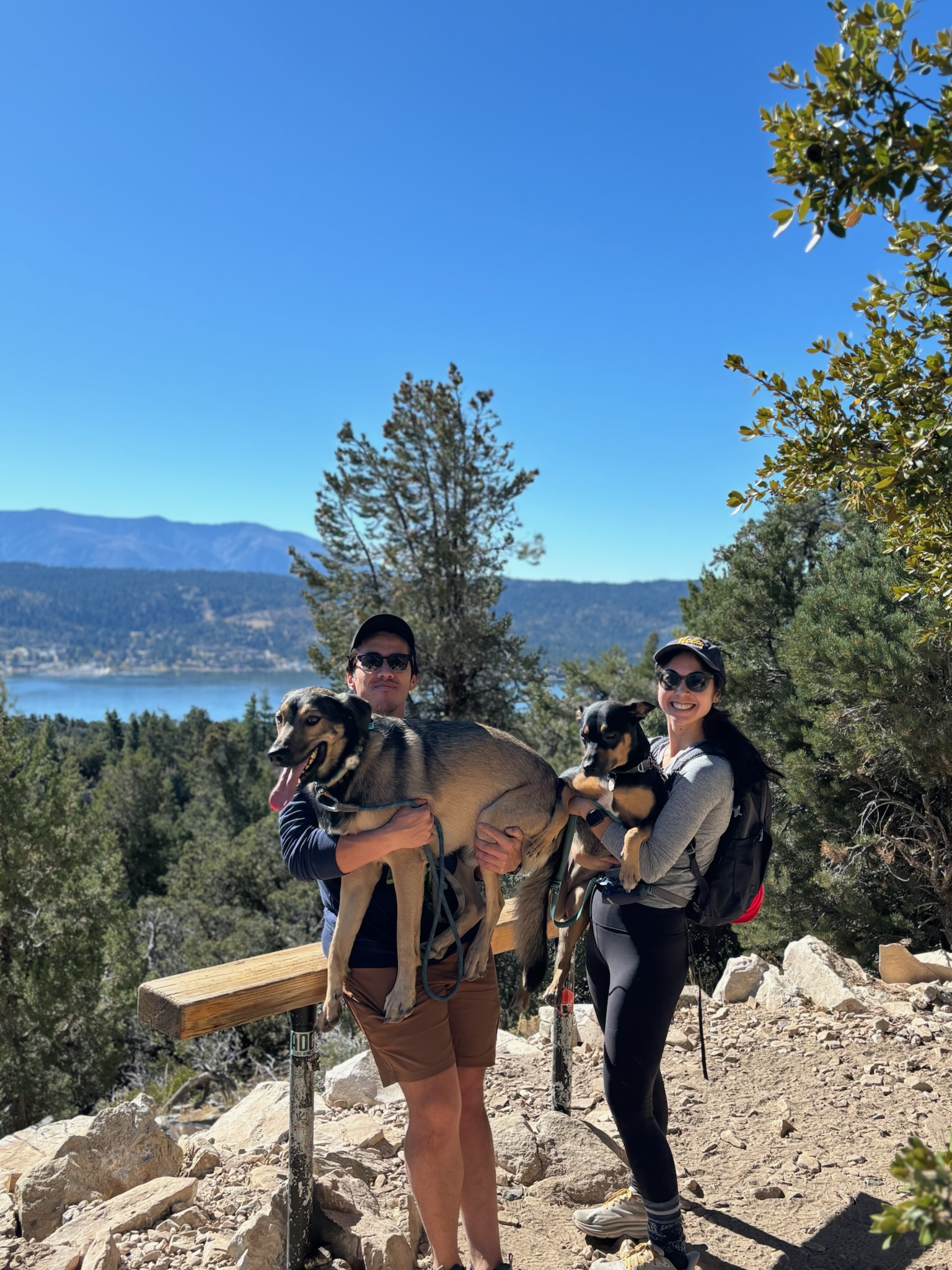 Alisse, Gustavo, Frida, and Anda hiking.
