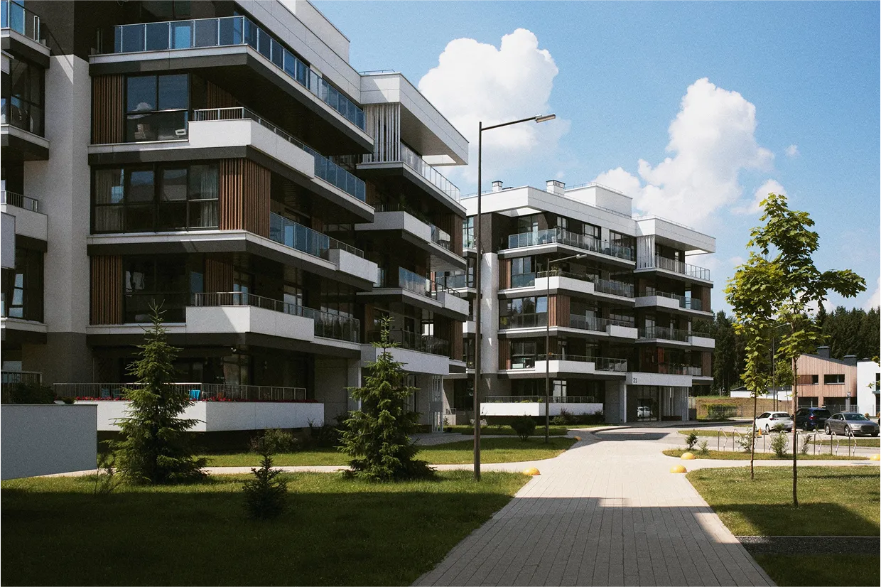 Bild eines Neubauprojektes von mehreren modernen Immobilien