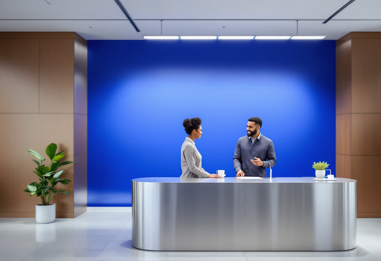 image of a person asking a question at an information counter (for a mobility and transportation)