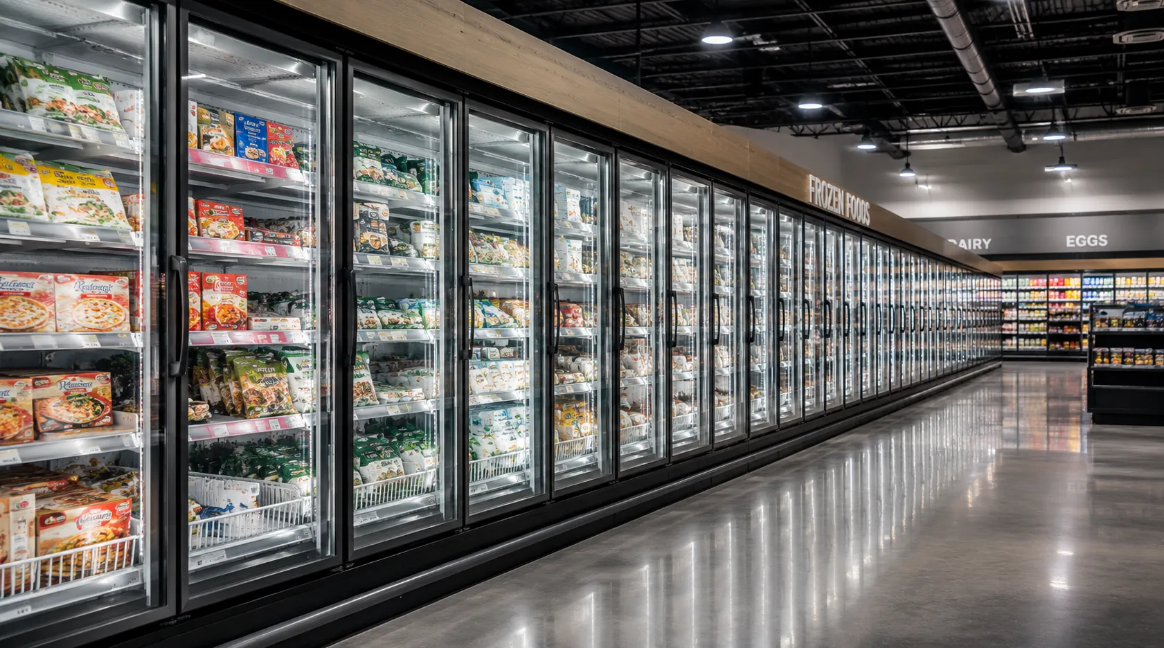 Grocery store freezer aisle