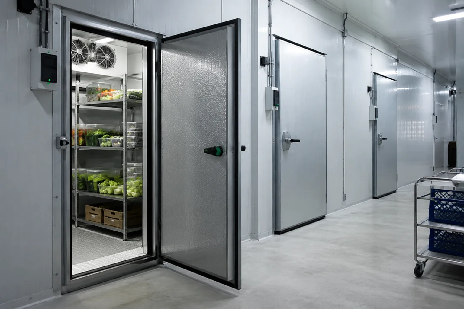 Commercial walk-in cooler with the door open