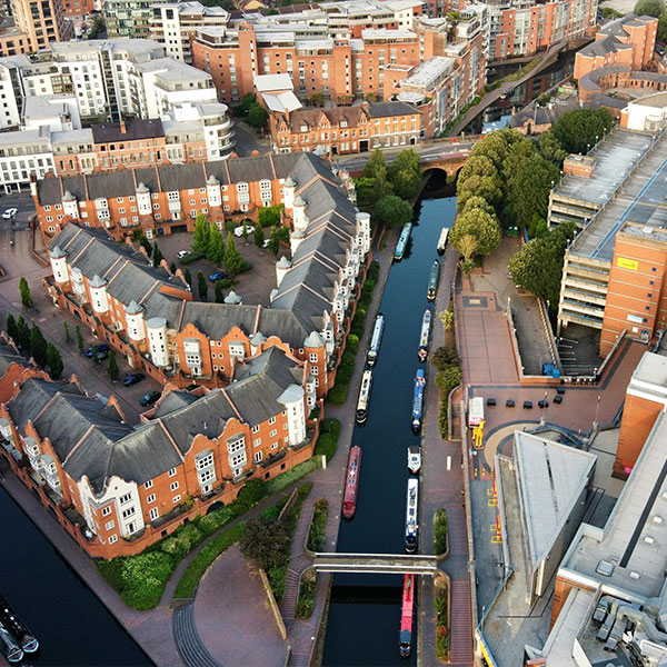 Aerial photograph of a suburban setting