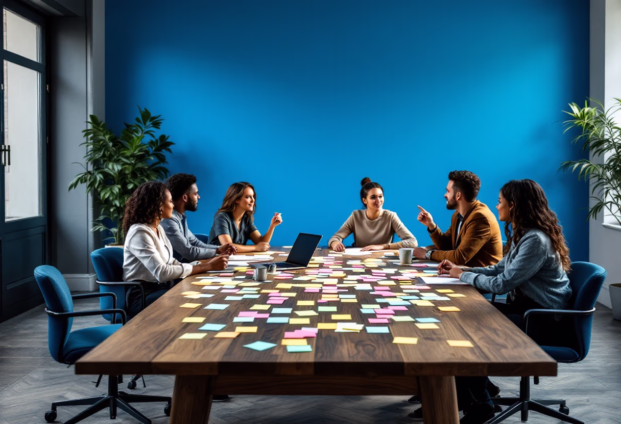 image of brainstorming session with sticky notes (for a b2b saas)