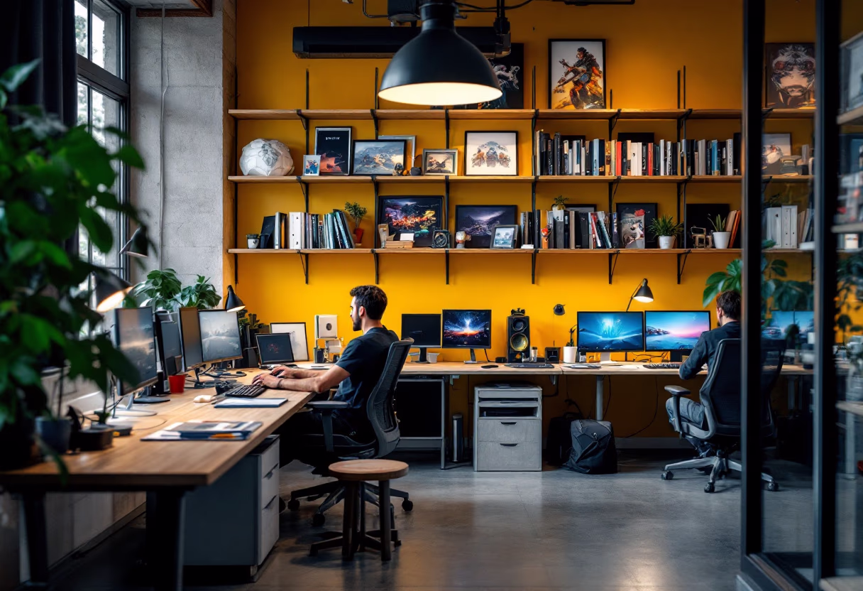 [background image] image of collaborative meeting (for a game development company)