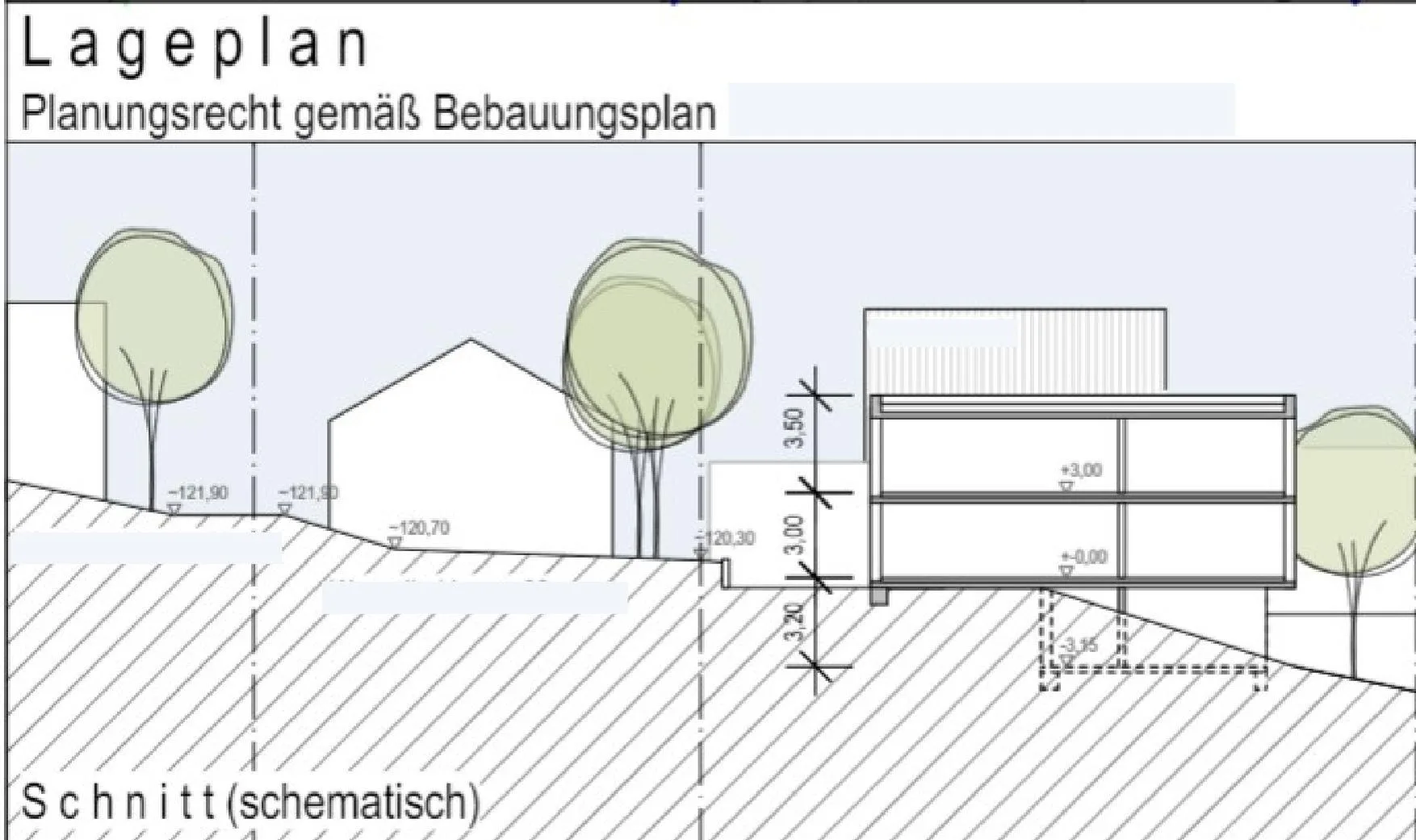 Lageplan mit schematischer Bebauung nach Bebauungsplan in Bonn-Duisdorf
