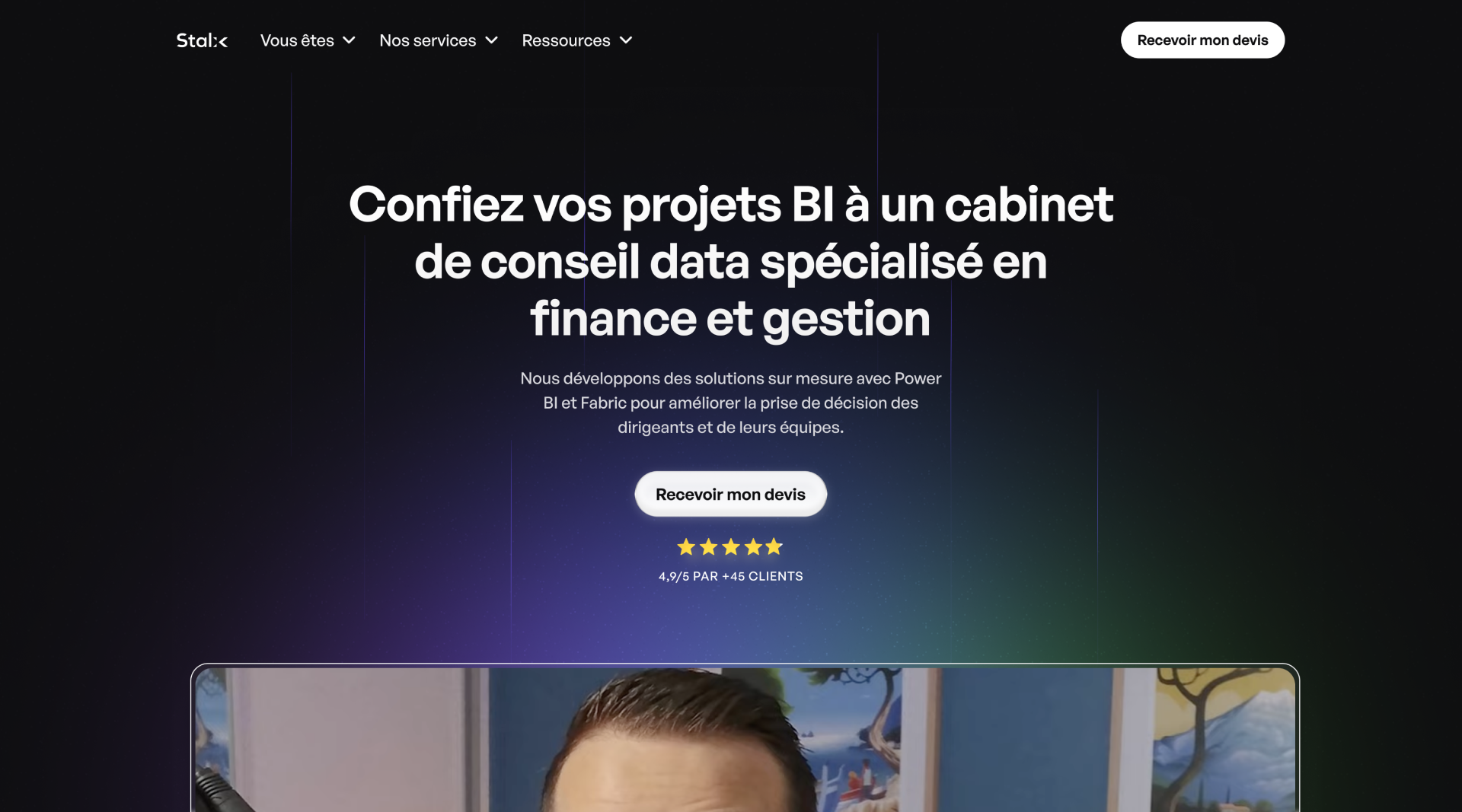 Hero section du site webflow Stalx Services