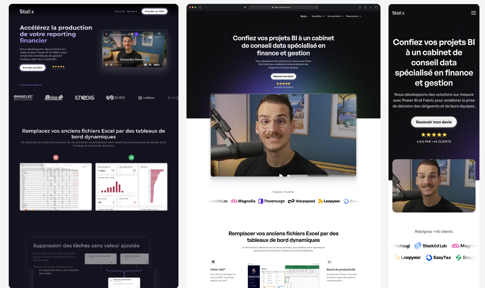 Comparatif Avant - Après du site webflow Stalx Services