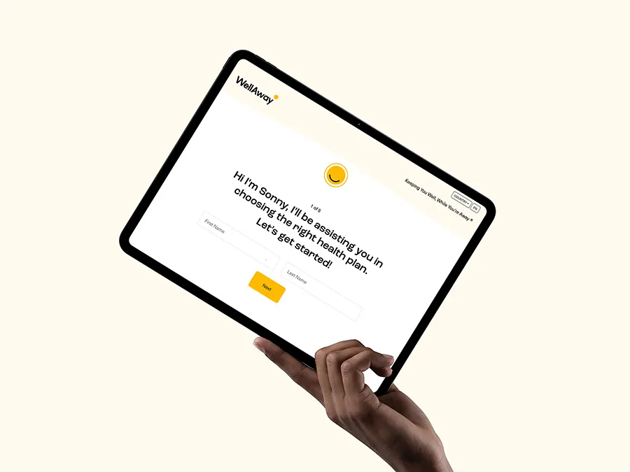 home page of the wellaway website in an ipad screen