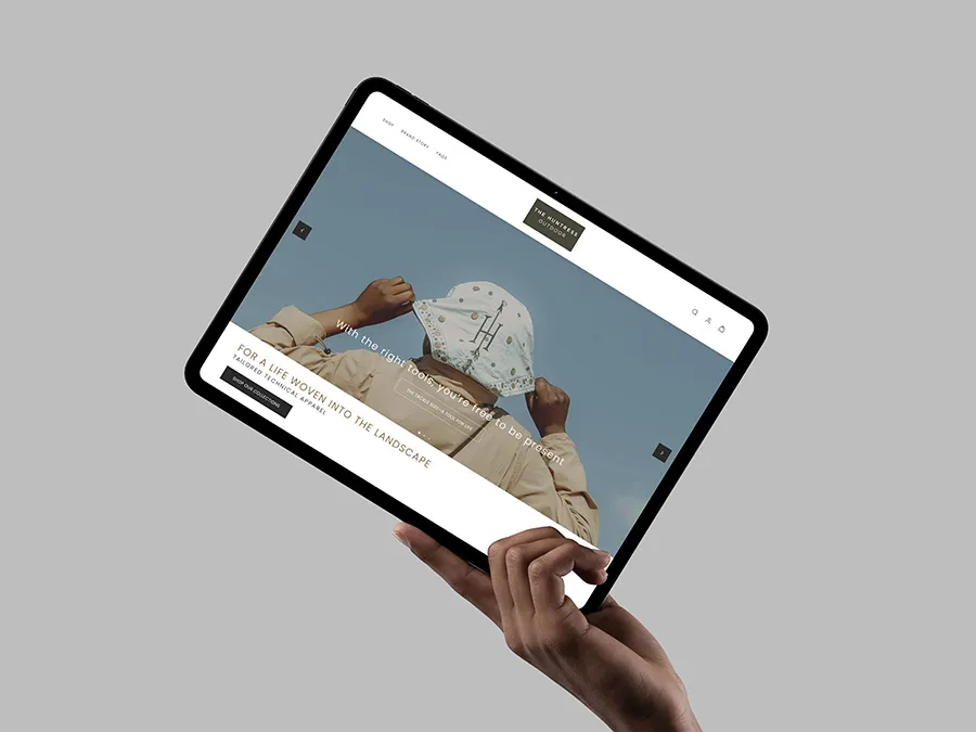 home page of the huntress outdoor website in an ipad screen