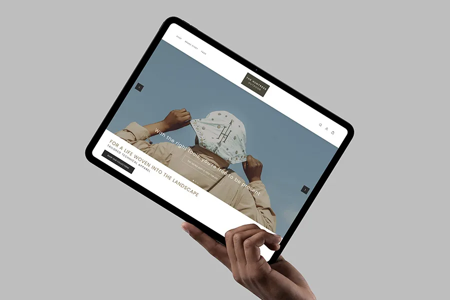 Home page of thehuntressoutdoor.com shown in an ipad screen