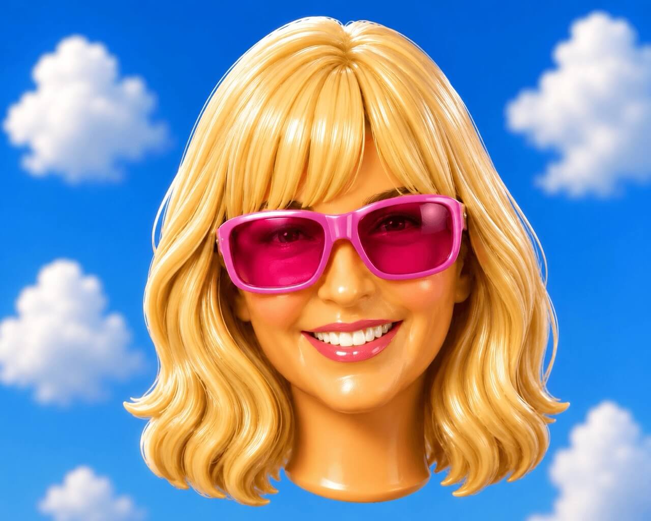 Kerry headshot in the style of a plastic doll