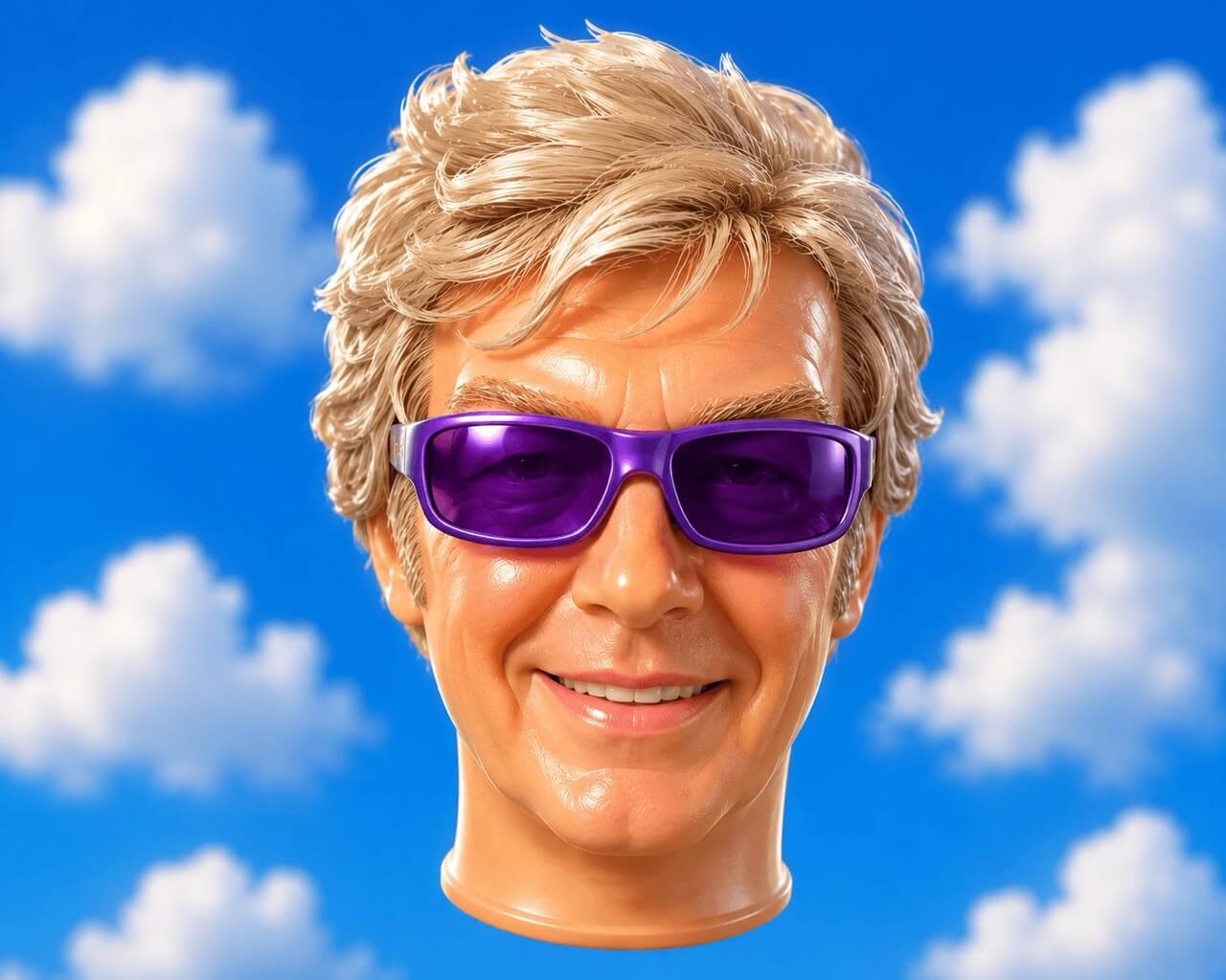 Dimitar headshot in the style of a plastic doll