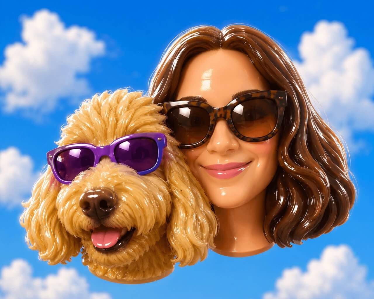 Dasa and her dog Gino headshot in the style of a plastic doll