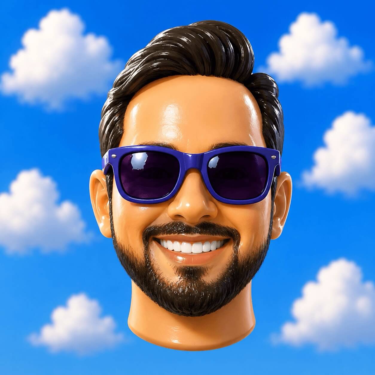 Aman headshot in the style of a plastic doll