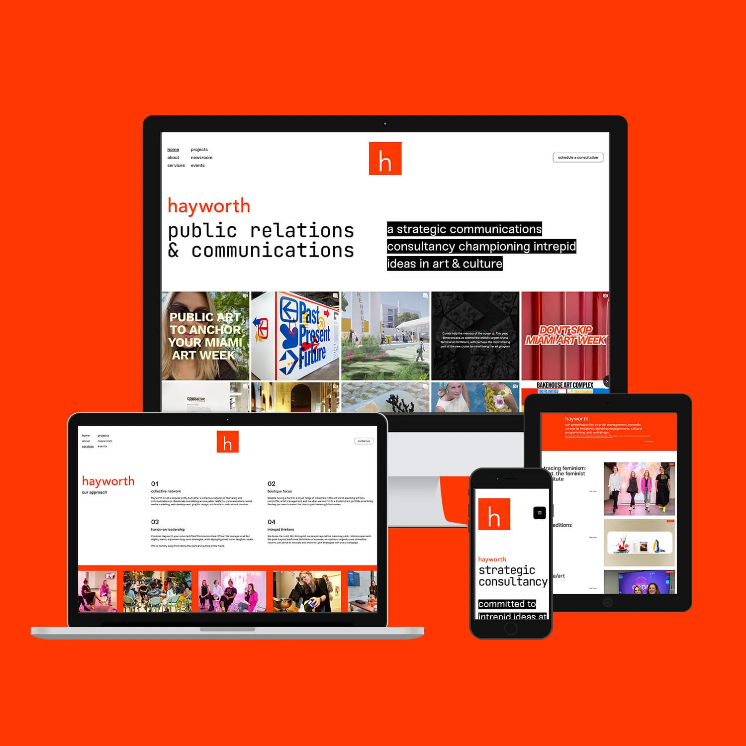 Mockup of the Hayworth.co website including imac, ipad, iphone and tablet screen sizes