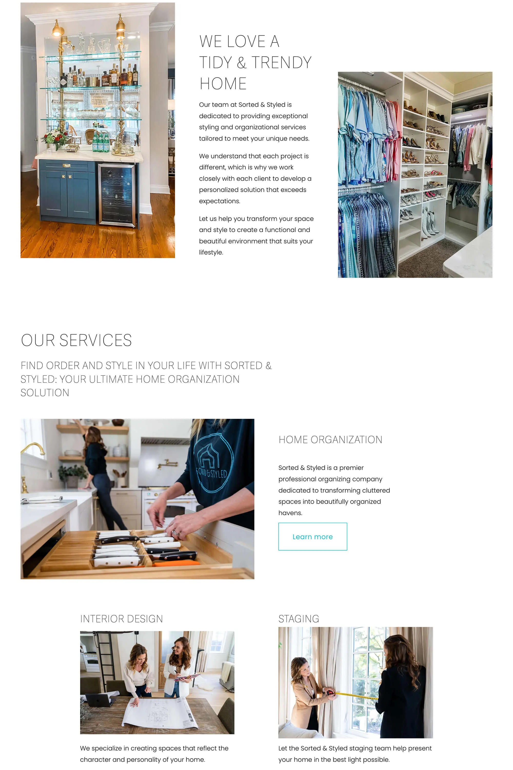 Sorted & Styled website services page layout