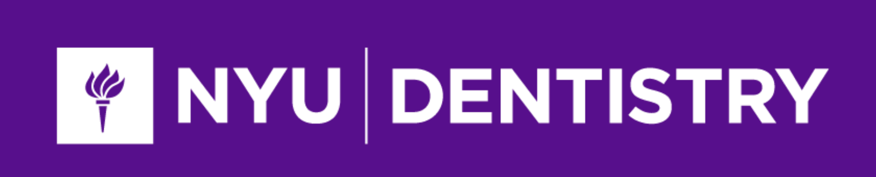 NYU Dentistry logo with a white torch icon and text on a purple background.
