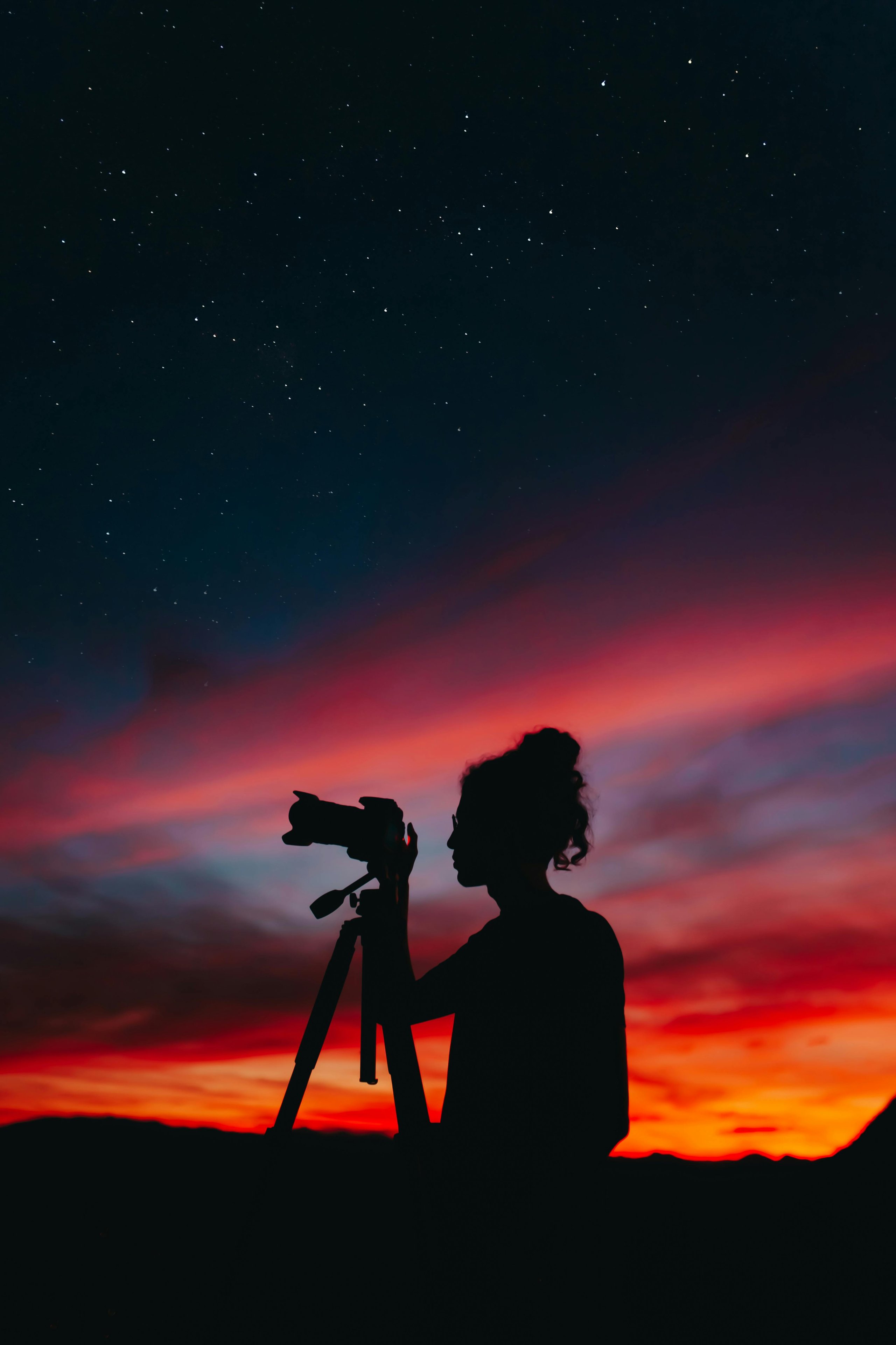 Photo shoot session with a beautiful and orange sky