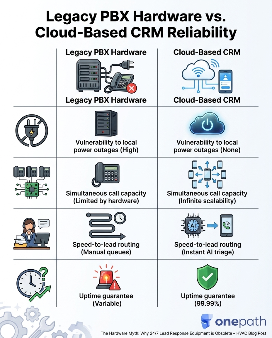 Legacy PBX Hardware vs. Cloud-Based CRM Reliability