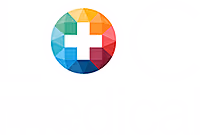 Multicolored circular logo with a white medical cross in the center.