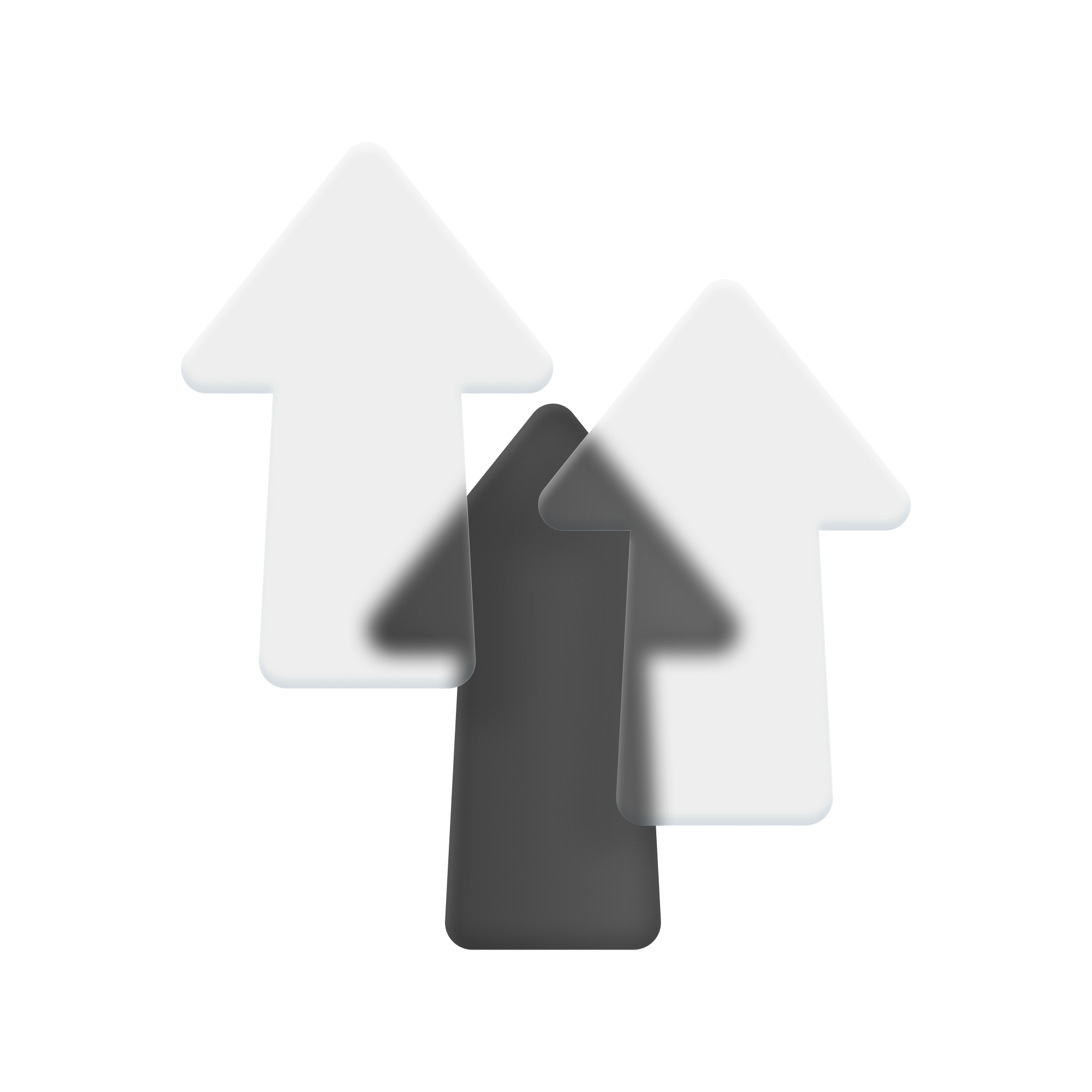 Three overlapping gray upward-pointing arrows on a black background.