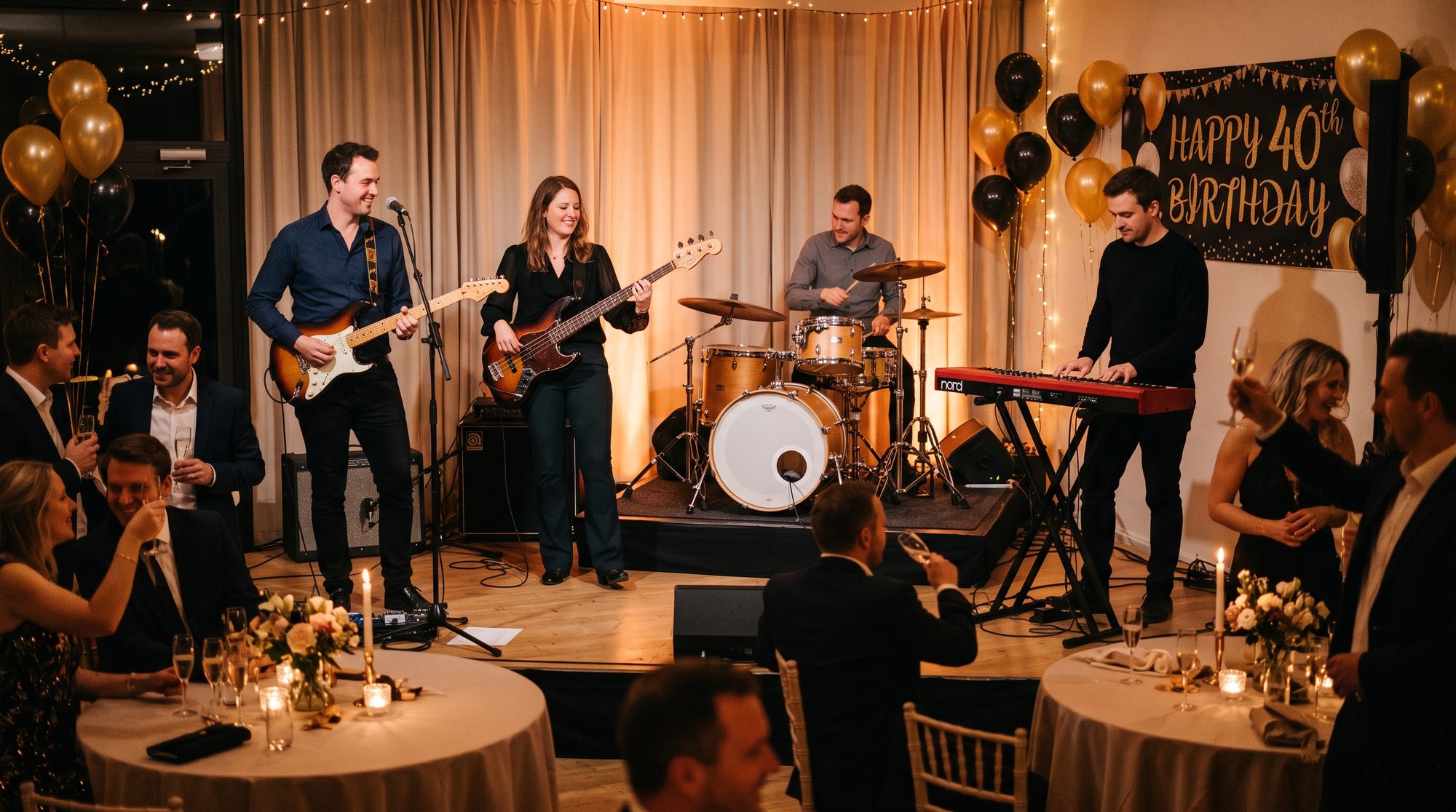 Live-Band spielt auf einer festlichen Geburtstagsfeier im eleganten Veranstaltungssaal