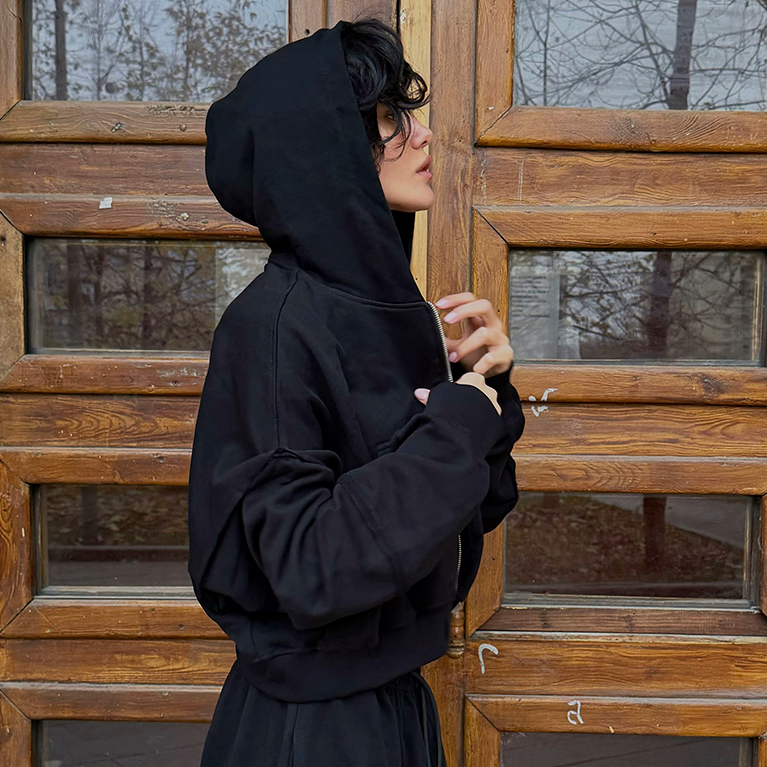 Зип-худи Sabe Logo Cropped Zip-Up Hoodie Black фото 3
