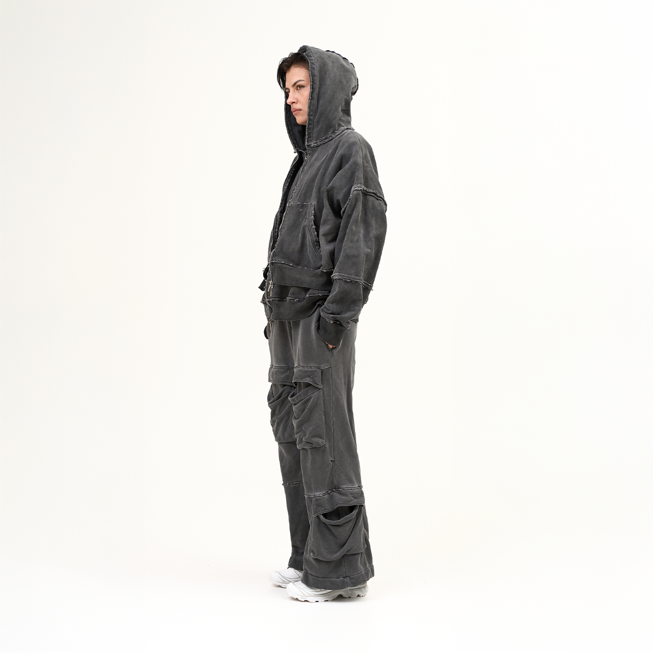 Зип-худи Sabe Double Zip Hooded Acid Wash Dark Grey фото 3