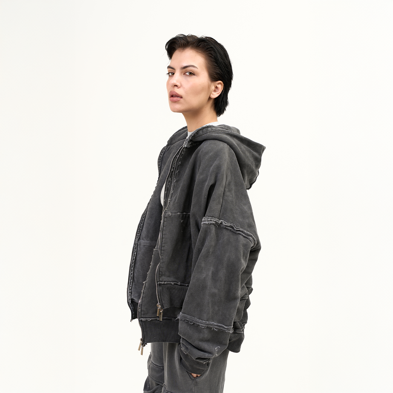 Зип-худи Sabe Double Zip Hooded Acid Wash Dark Grey фото 2