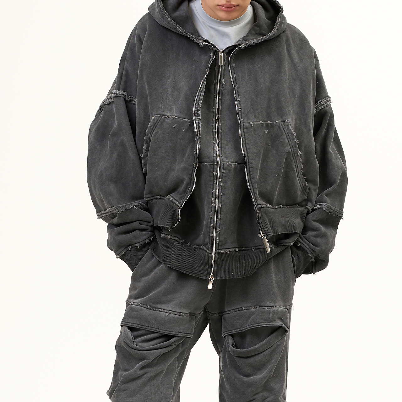 Зип-худи Sabe Double Zip Hooded Acid Wash Dark Grey фото 4