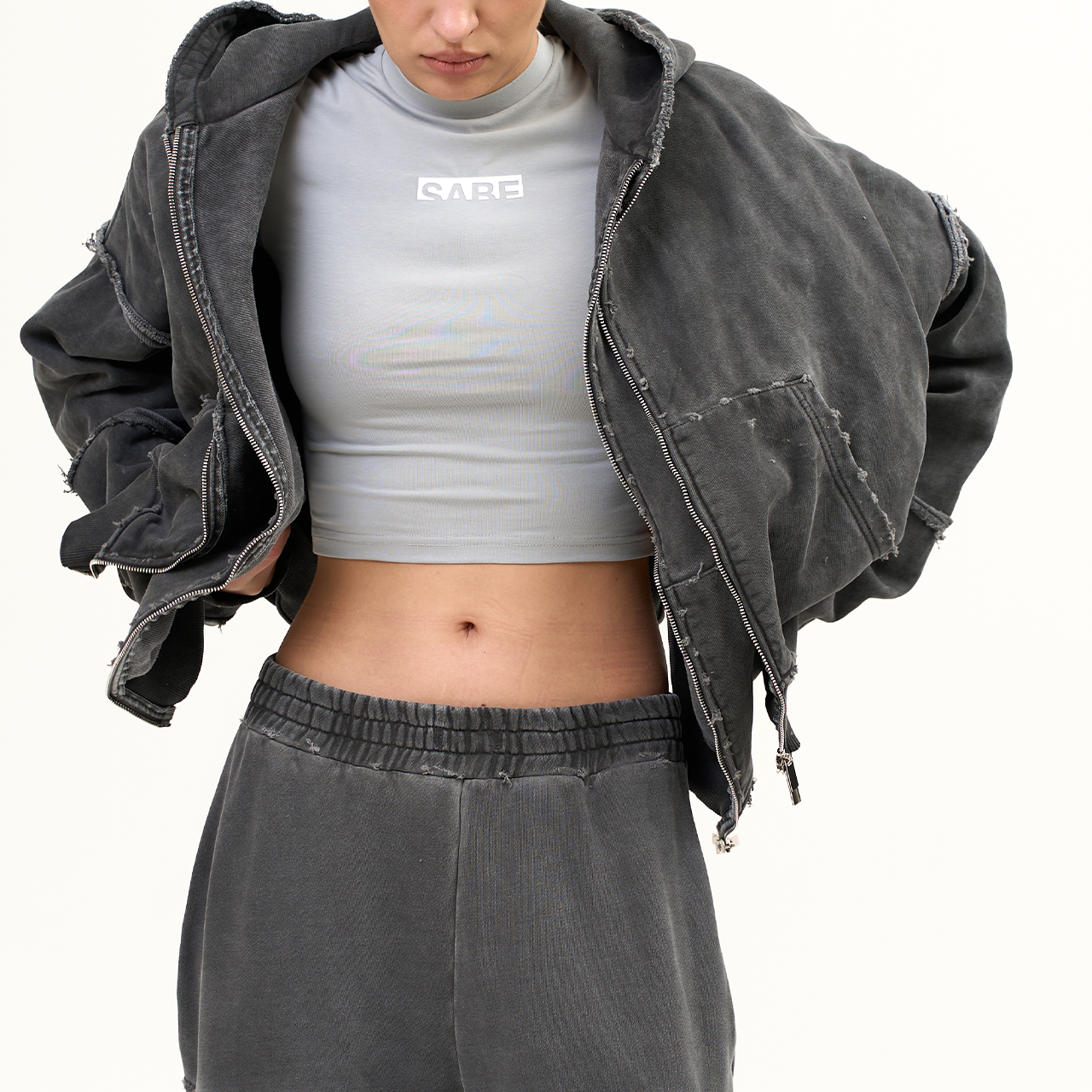 Зип-худи Sabe Double Zip Hooded Acid Wash Dark Grey фото 5