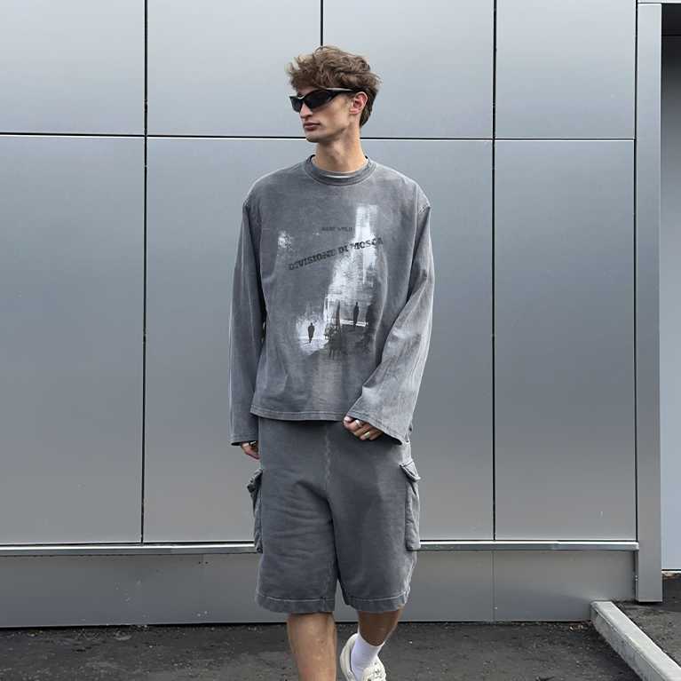 Лонгслив Sabe Longsleeve Di Mosca Acid Wash Dark Grey фото 5